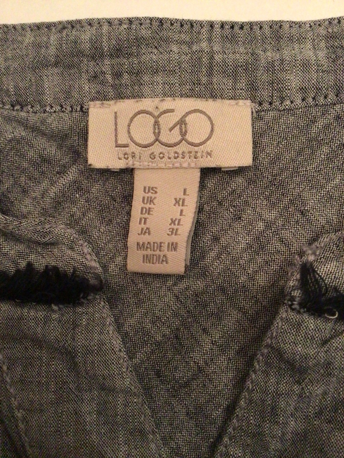 LOGO W-Large Button Front Tiered Chambray Blouse … - image 5