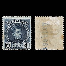 4028 Spain SG303 50c Blue. FLAW Gash on forehehad 1901. Sc#283 Mi214 MM Mint. C£