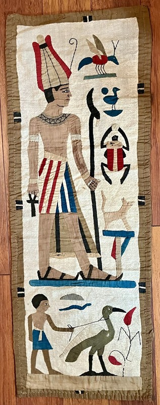 Vintage Antique Egyptian Revival Textile Handmade Appliqué Pictorial Wall Panel 