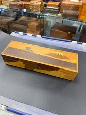 Vintage Japanese Yosegi Marquetry Pen Box - Mt. Fuji Landscape