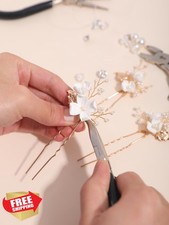 Handmade Pearl Bridal Hair Pins 6 Pcs Gold Leaf Flower