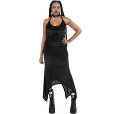 Killstar Womens Gothic Velvet Halter Black Stretch Witchy Starry Eyed Maxi Dress