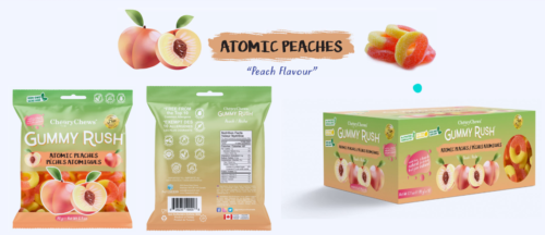 Cheery Chews Gummy Rush Atomic Peaches (Canada) confezione da 90 g da 12 - Halal - Foto 3 di 3