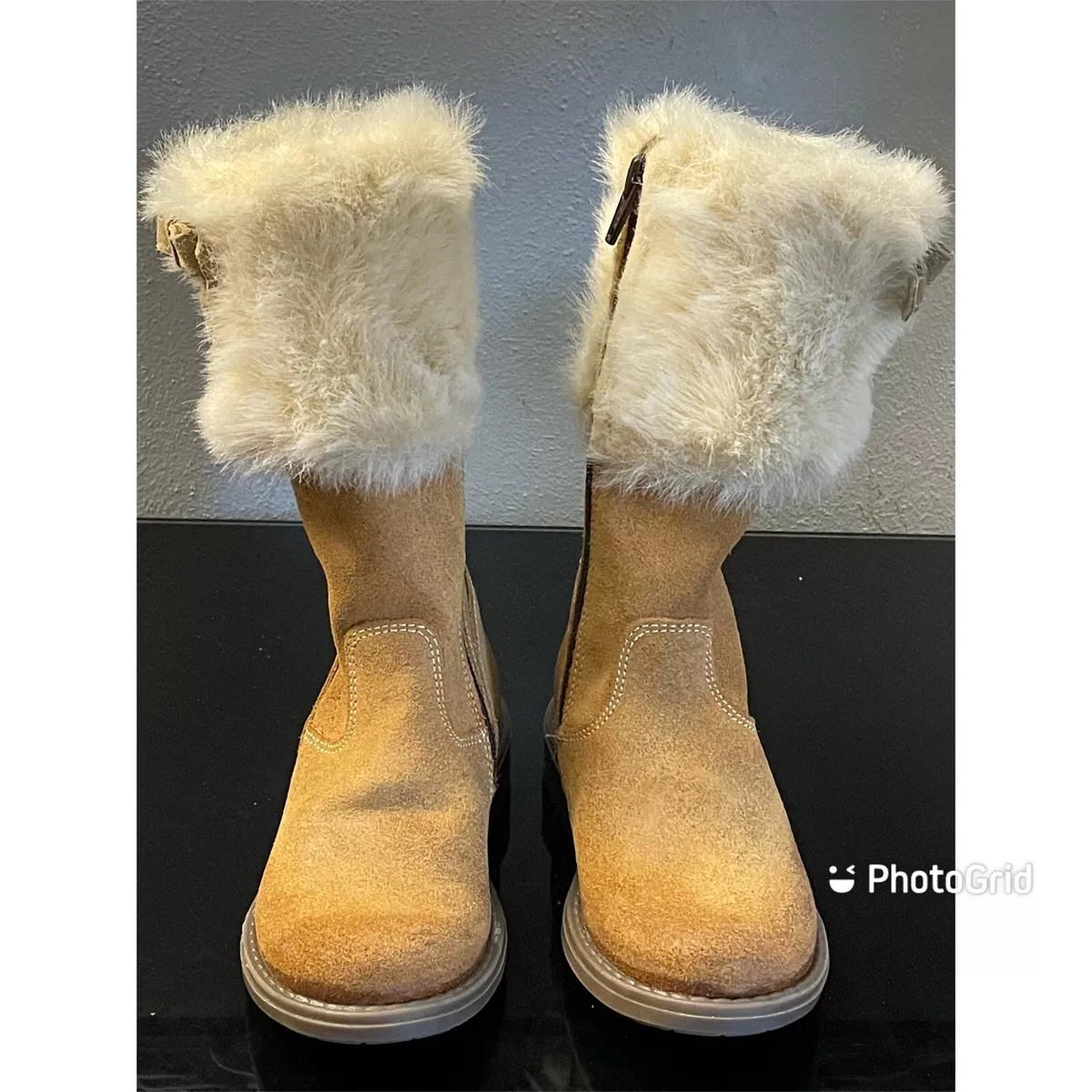 step2wo tan leather faux fur toddler girl s tall zip boots size 25
