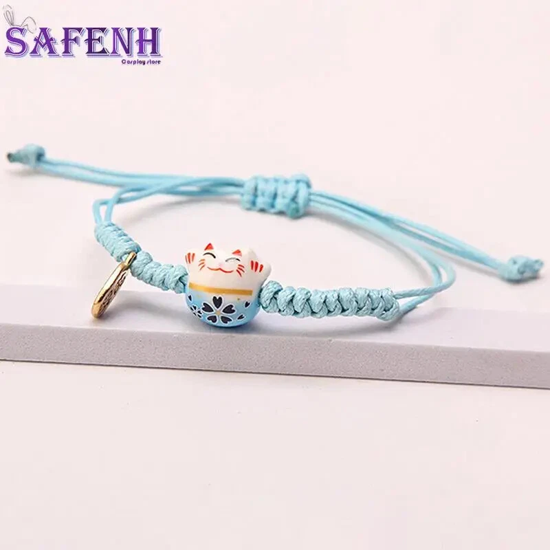 Brazalete de cuerda tejido a mano simple de cerámica para gato de la suerte tejido a mano colores rojos Foto 3 de 4