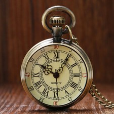 Open Face Quartz Pocket Watch Roman Numbers Analog Display with Necklace Chain