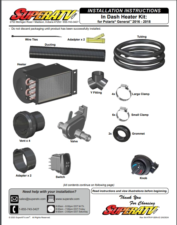 Calentador de tablero SuperATV para Polaris General 1000 2016-2018 Foto 2 de 4