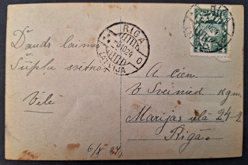1924 Latvia Postcard-Romance Scene ties 4S Stamp cd Riga-Marijas iela - Bild 3 von 3