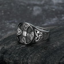 Stainless Steel Irish Celtic Knot Cross Band Rings for Men 7-15 Size