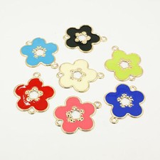 4 Enamel Flower Charms Connector Links Assorted Lot Gold Jewelry Supplies 40mm