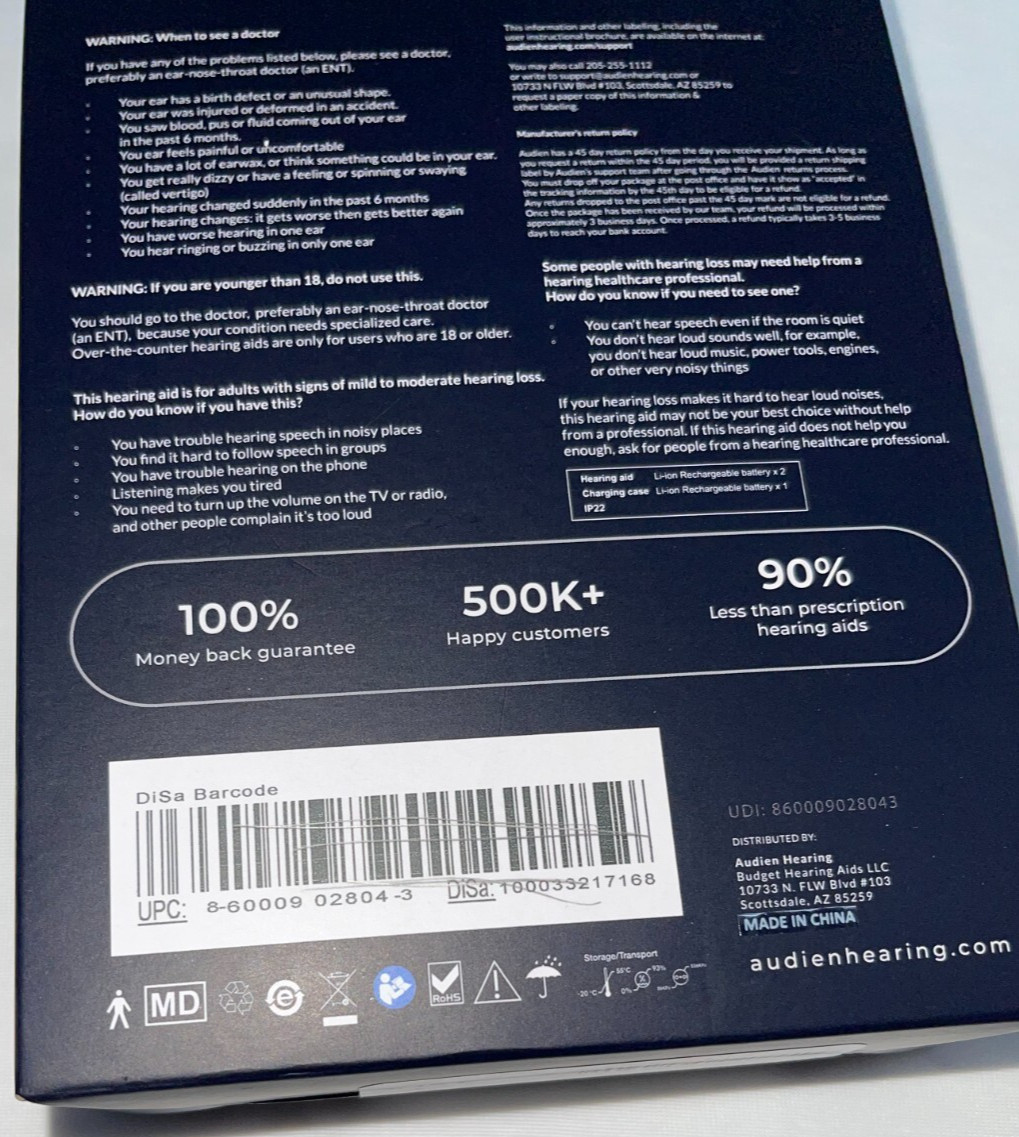 Audien Atom Pro 2 Wireless Rechargeable OTC Hearing Aid