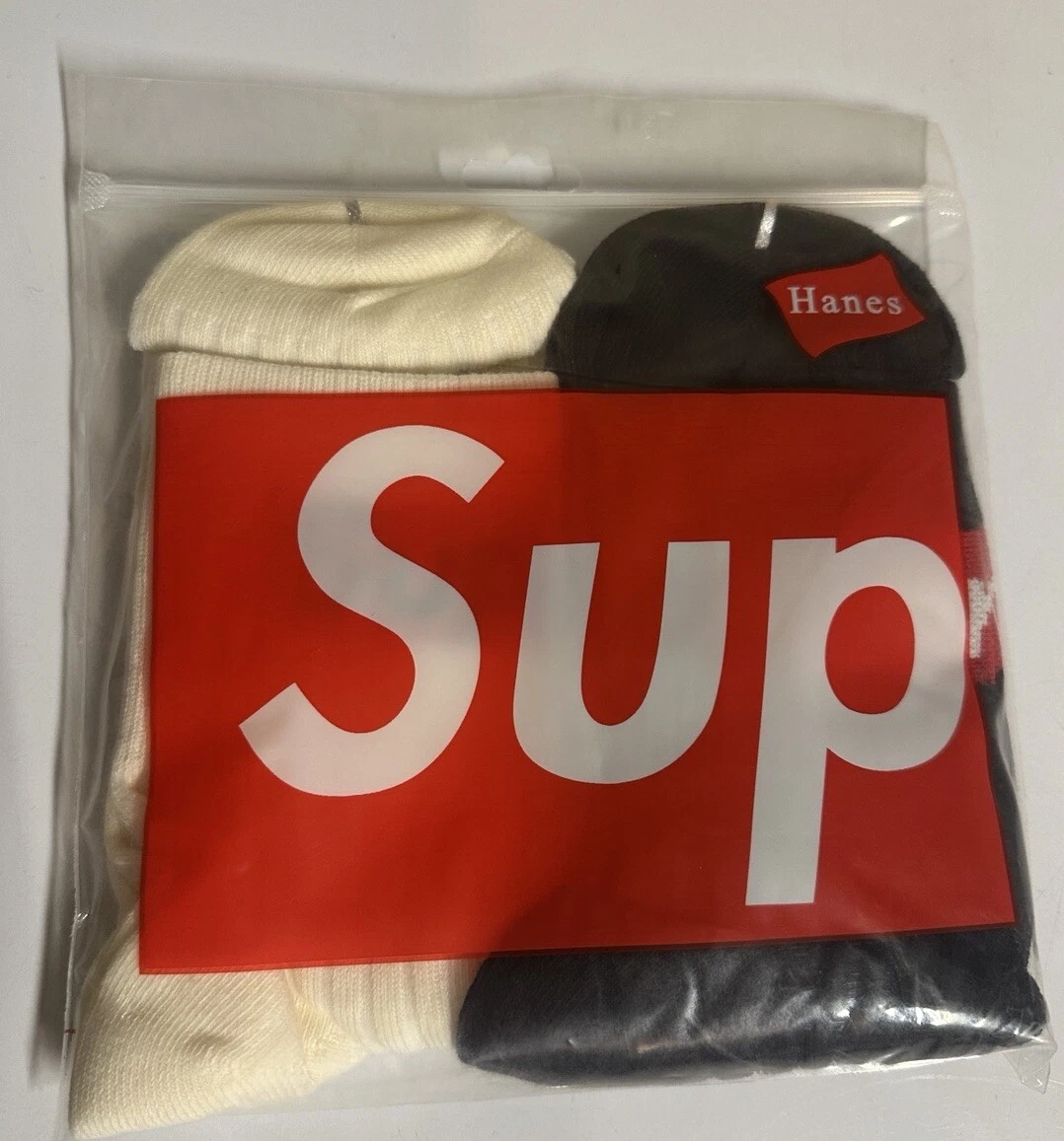 Lot de 2 paires de chaussettes fines Supreme Hanes blanc cassé et noir adulte 6 12 col rond.S