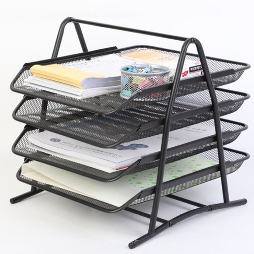 4 TIER OFFICE FILING TRAYS HOLDER A4 DOCUMENT PAPER WIRE MESH STORAGE ...