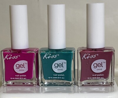 Kiss Gel Shine Nail Polish Pink-Teal-Rose Pack Of 3