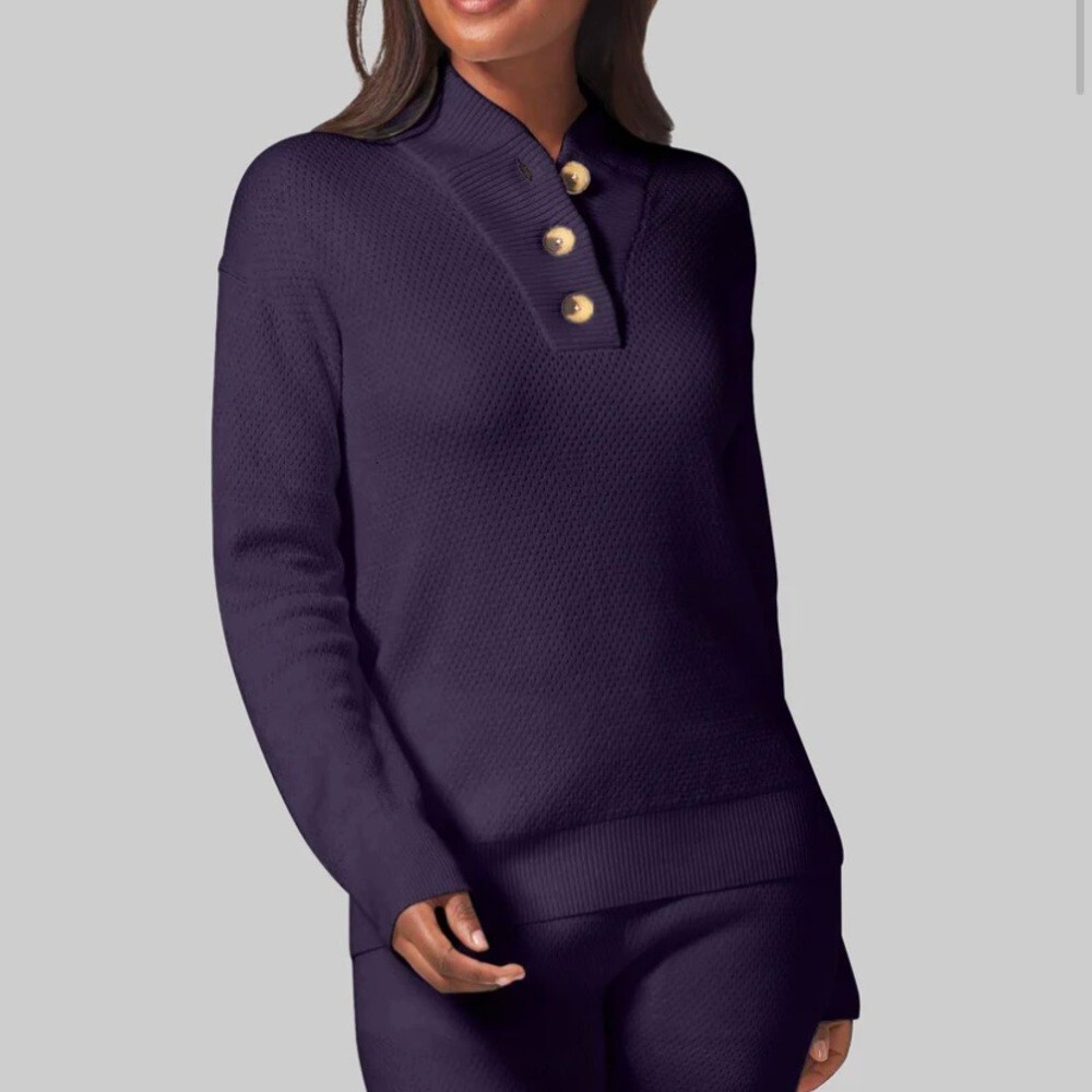 Tommy John Deep Navy XS Knit Henley Lounge Sweater Thick Cozy Comfort