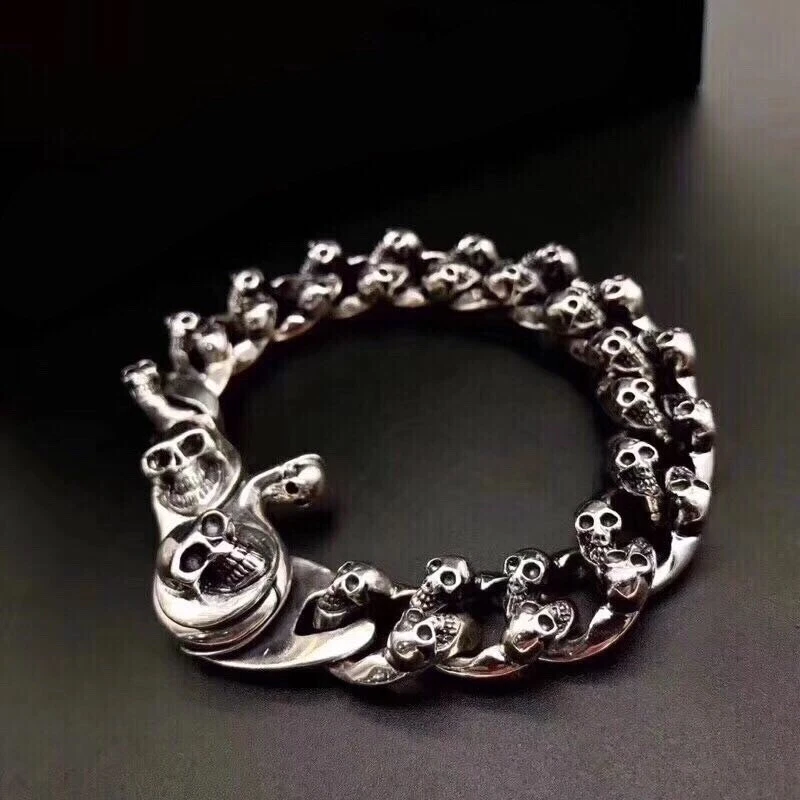 Mens silver skull bracelet uk sale