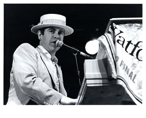 Elton John Playing Piano Straw Boater 