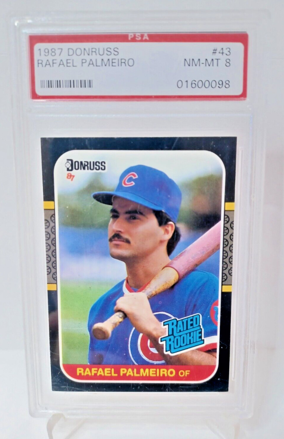 1987 DONRUSS RAFAEL PALMEIRO #43 CUBS ROOKIE CARD RC RATED ROOKIE PSA 8 NM-MT