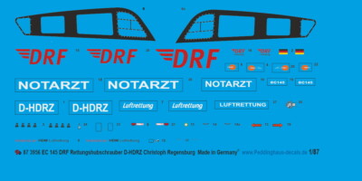 Peddinghaus-Decals 1/87 3956 EC 145 DRF Rettungshubschrauber D-HDRZ Christoph Re