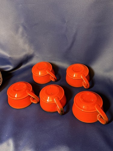 Vintage Metlox Poppytrail Red Rooster Set Of 4 6” Bowls And 5 Cups - Picture 2 of 8
