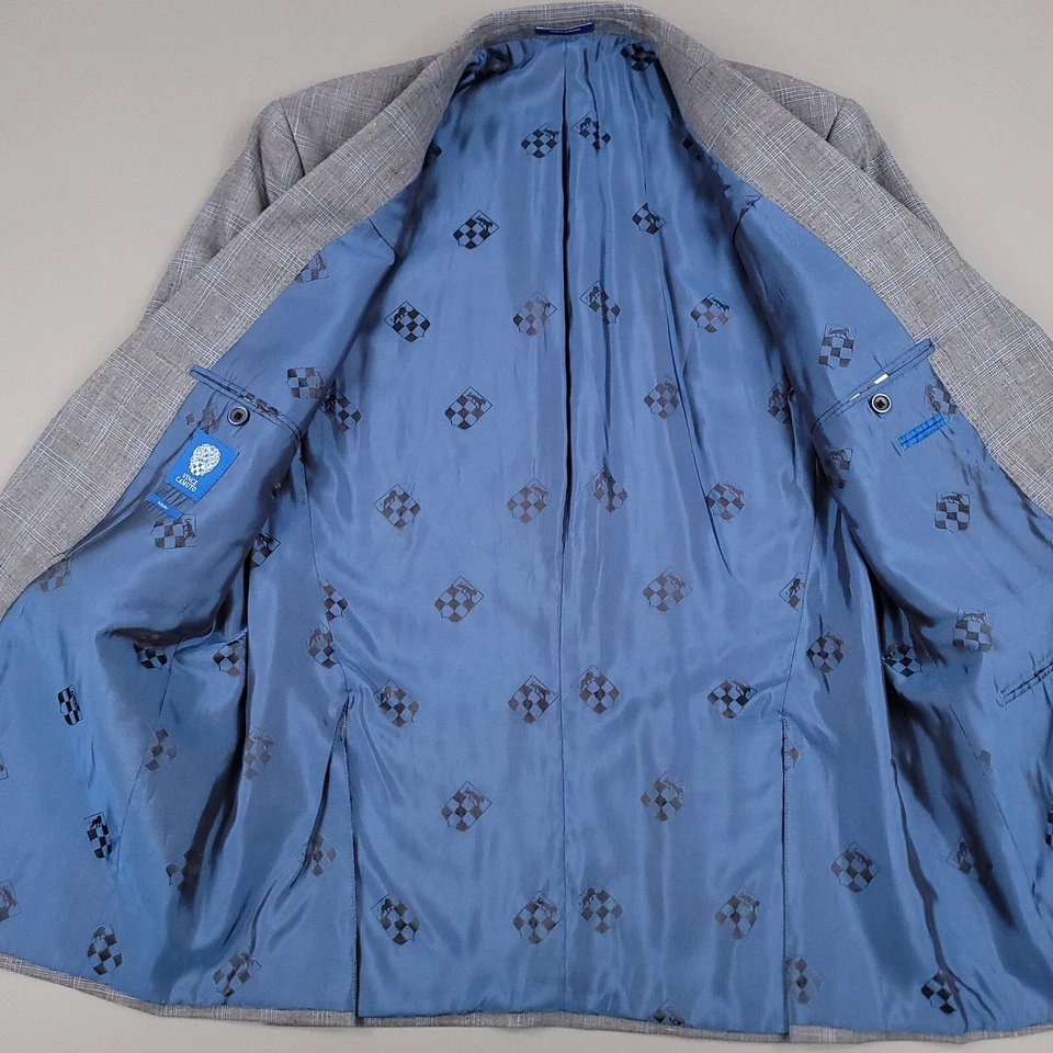 Vinca Camuto Sport Coat Blazer Mens 42L Gray Plaid Wool Linen Jacket Resort - Image 4 of 4