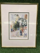 Joyce Kamikura Framed Steam Clock Water Color Art Print Signed