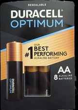 Duracell Alkaline Battery Optimum AA Size Single Use Home Backup Power 8 Pack