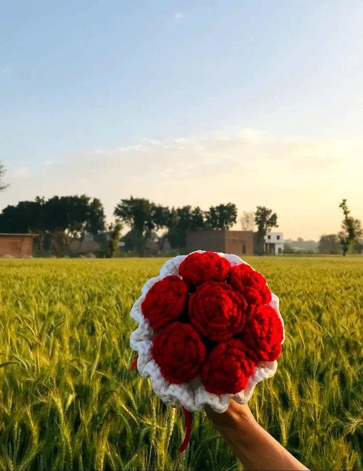 Stunning Handmade Seven Red Roses Flowers Bouquet Wedding Valentine Day Gift - Image 3 of 4