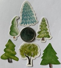 GREEN TREE ASSORTMENT Stickers 6pc Christmas Forest Decorated Trunk Garden