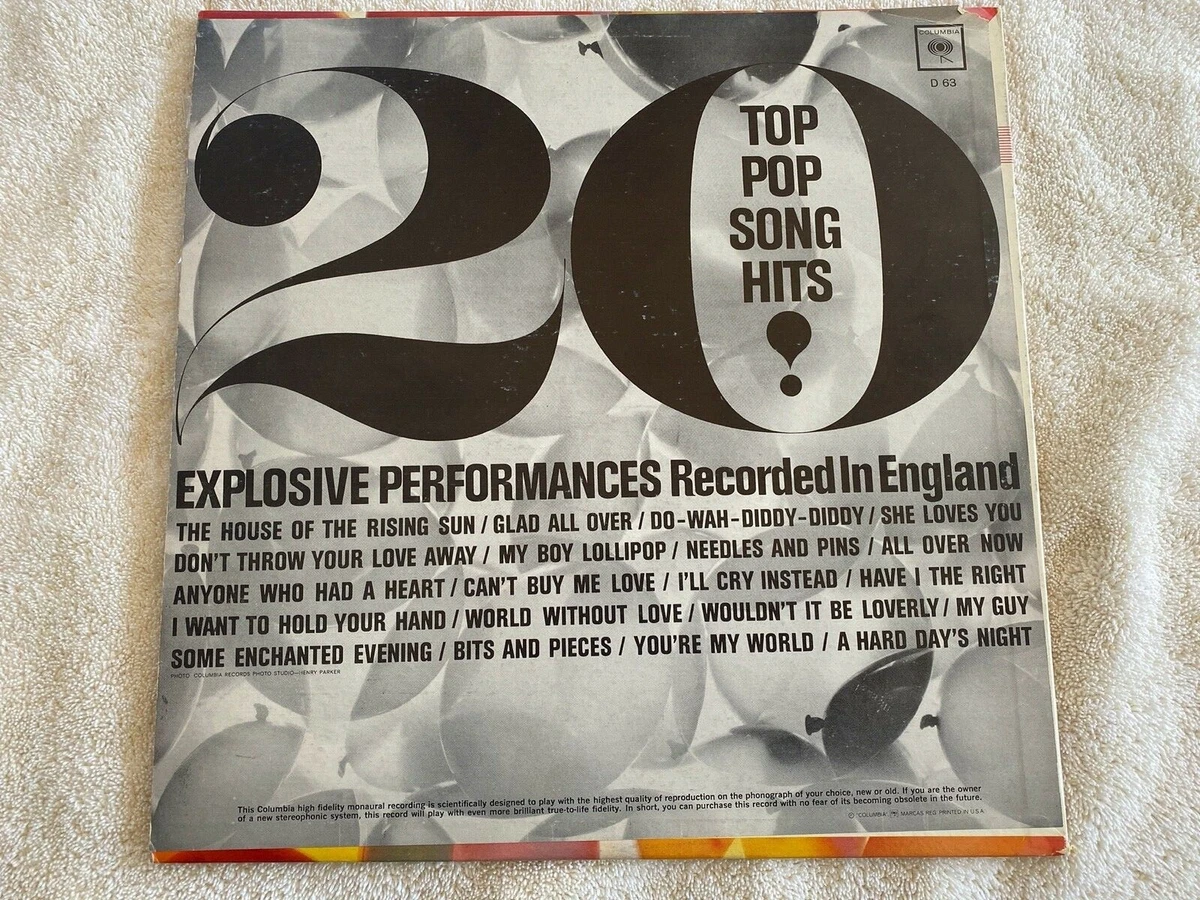 20 TOP POP SONG HITS vinyl LP Columbia Record Club D63 Mono Excellent Condition