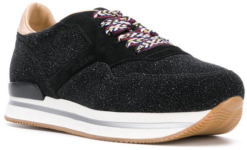 Hogan H222 Cuña Zapatillas Zapatos Mujer en Cuero Negro Con Suela Blanca  Brillo | eBay