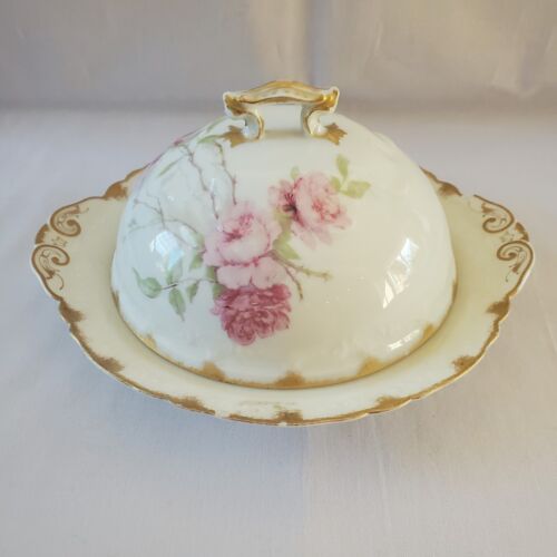 LIMOGES Haviland BALTIMORE ROSE Pink Schleiger 1151 Round Covered Butter Dish - Picture 2 of 10