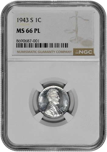 1943 S 1c Lincoln Steel Wheat Cent NGC Graded MS 66 PL in New Holder