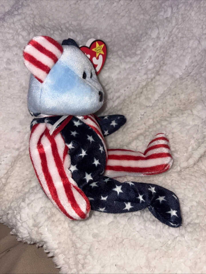 Gorro Spangle Ty Baby Patriortic America Bear MWMT DOB 14 de julio de 1999 con cara azul Foto 4 de 4