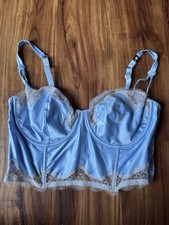 Victoria's Secret Dream Angels Unlined Balconette Bra Corset 38D Blue Lace