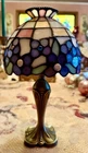 Vintage PartyLite Hydrangea Tiffany Style Stained Glass Candle Lamp 10.5”