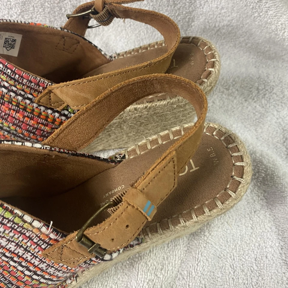 Sandalias de cuña TOMS para mujer talla 8,5 multicolor a rayas alpargata peep toe zapatos Foto 3 de 4
