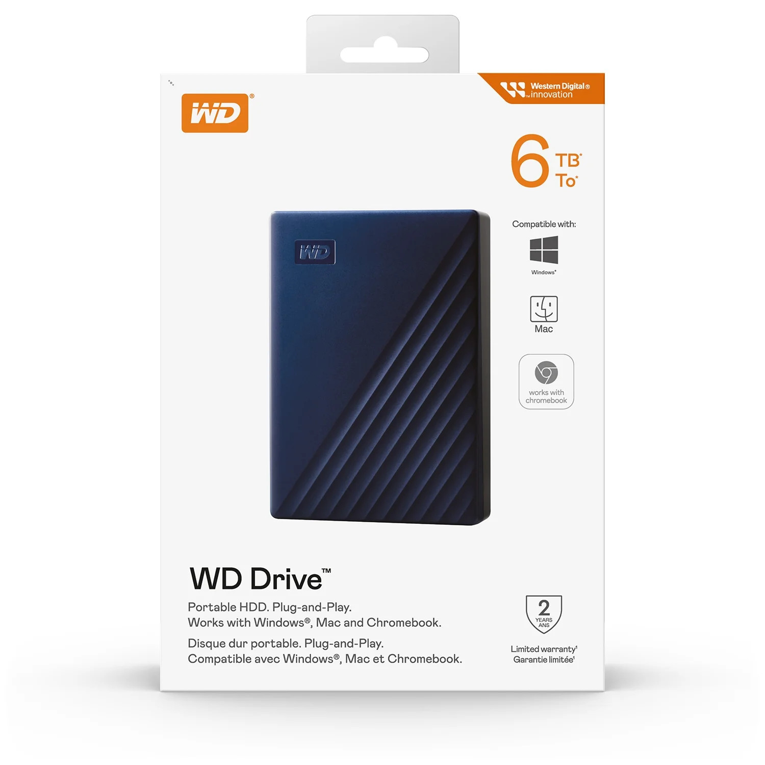 WD Drive Portable 6 TB HDD External Hard Drive Windows/Mac/ Chromebook - New