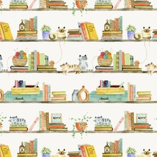 Feline Drive Fabric CATS AROUND TOWN Book Shelves - Fat Quarter 18"x22" FQ