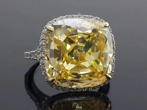 Art Deco 4.30 Ct Cushion Cut Canary Diamond Vintage Ring 14K White Gold Finish