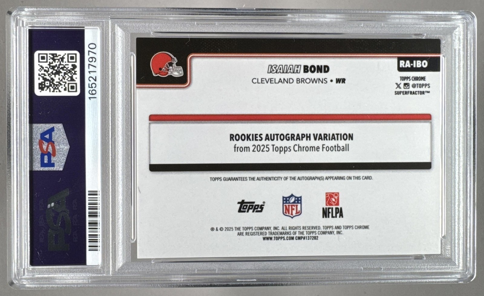 Isaiah Bond 2025 Topps Chrome SuperFractor Rookie RC INSCRIBED Auto 1/1 PSA 8 view 2