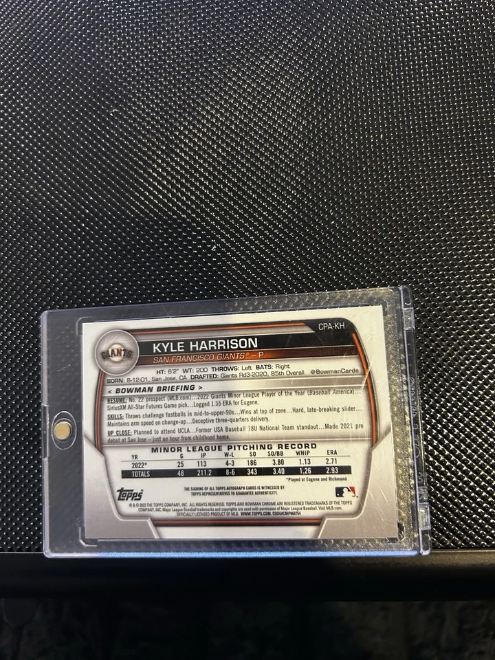 2023 1st Bowman TRUE ORANGE AUTOGRAPH KYLE HARRISON /25 - Image 2 of 2