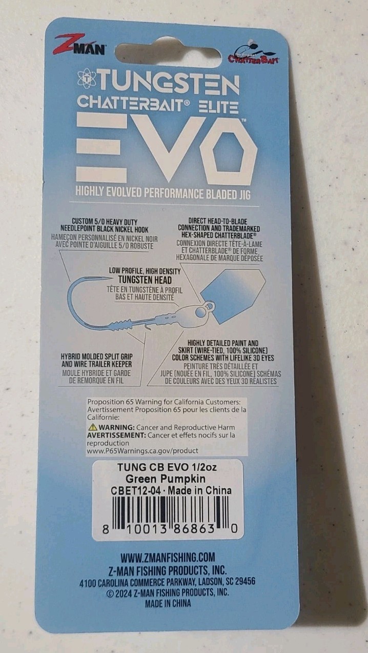 Z-Man Tungsten Chatterbait Elite EVO 1/2oz Green Pumpkin - Image 2