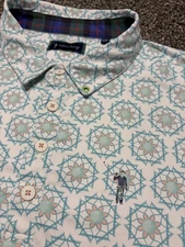 William Murray Geometric Polo Mens Large White Green All Over Print