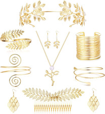 9 Pcs Greek Goddess Costume Accessories Set for Women Golden Laurel Leaf Crown H