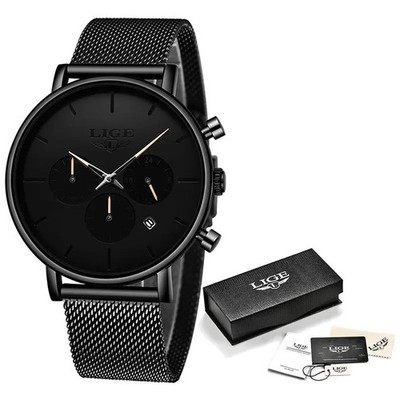 LIGE Men's Mesh-Strap Multifunctional Water-Resistant Quartz Watch