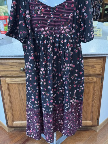 100% cotton Plus Size 2x floral Midi Shift Dress Dolman Pockets Boho Black 1X - Picture 8 of 8