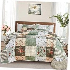 Patchwork Quilt Set Full/Queen Queen-90" x 90" 1 Quilt 2 Pillow Shams Green