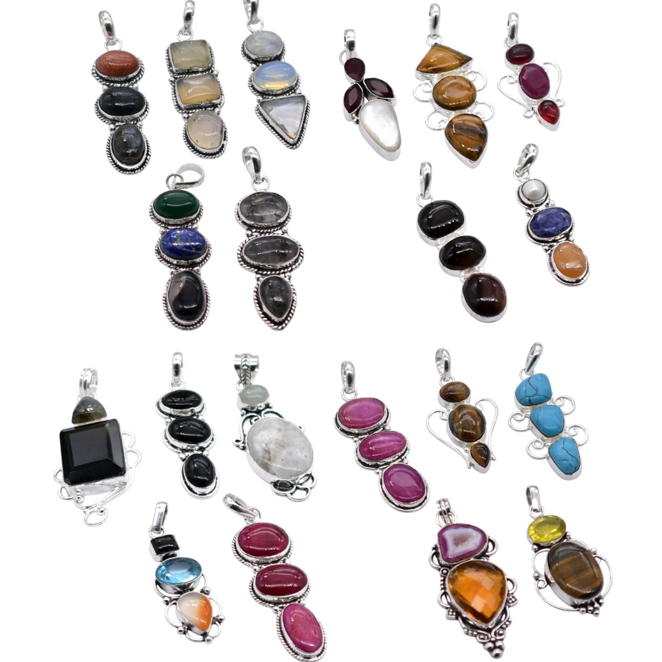 Pendente In Argento Placcato Con Gemme Assortite Gioielli Da Donna - Immagine 3 di 4