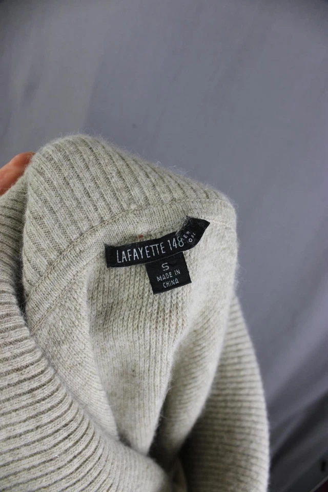 Suéter Lafayette 148 New York Para Mujer Beige Mezcla de Lana Capucha Cuello Manga Corta S Foto 3 de 4